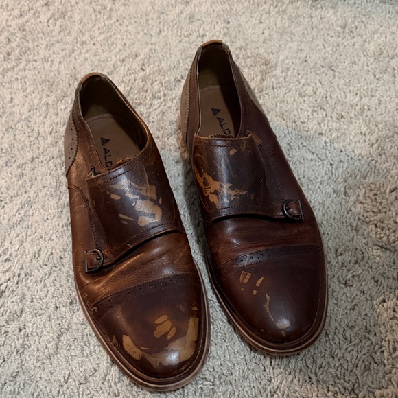 Aldo Other - Aldo Brown Leather Monk Strap Slip-On Loafers